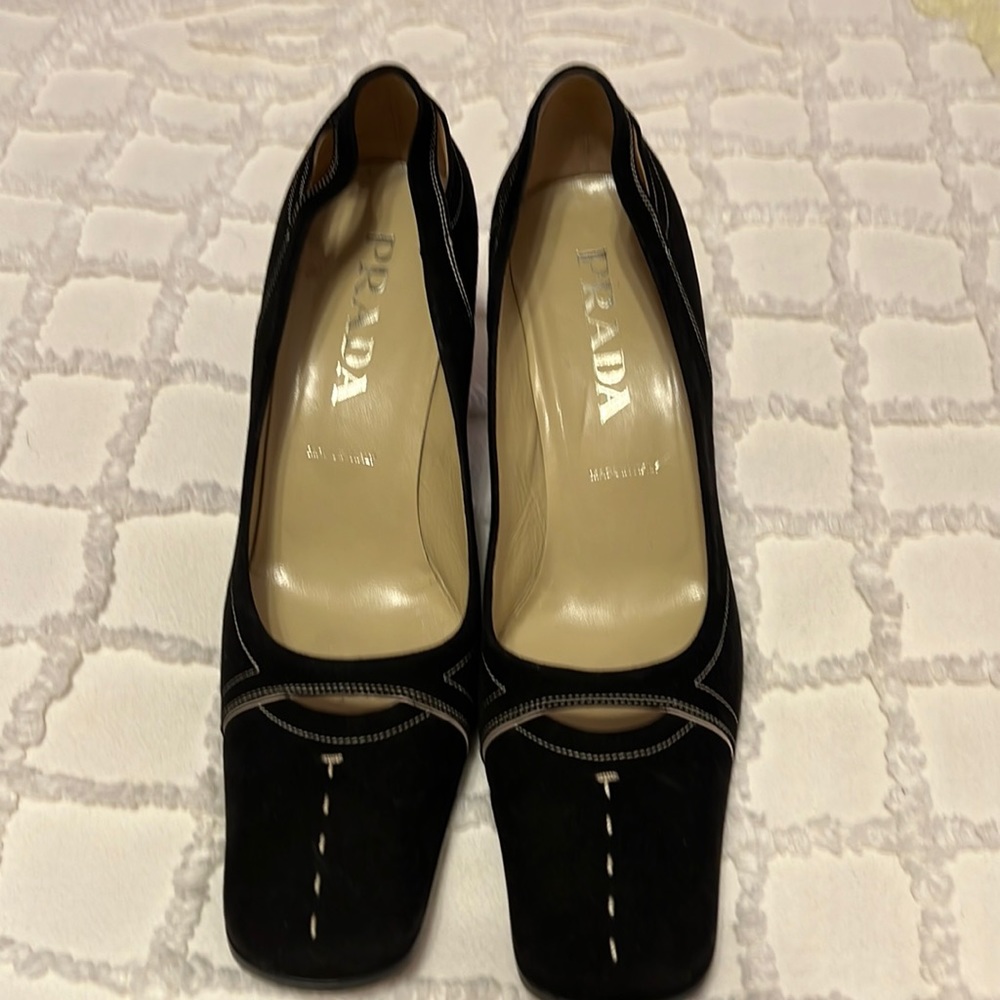 PRADA black suede kitten heels 37.5